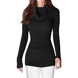 Women’s Cowl Neck Black Stretchable Knit Long Sleeve Bodycon Sexy Sweater